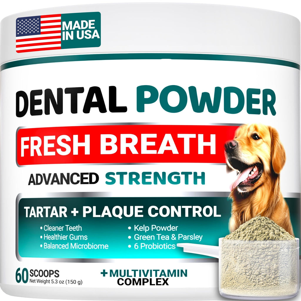 Dog Dental Powder   Breath Freshener   Dog Teeth Cleaning Powder   Tartar and Plaque Off Remover for Dogs   Probiotics   Multivitamin Blend Pet Oral Care Vitamins and Supplements   All Breeds & Sizes