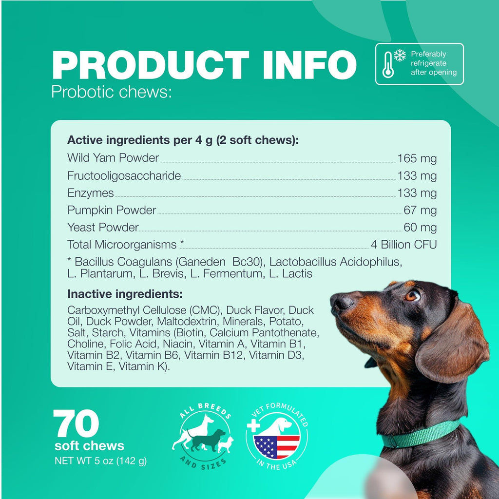Probiotics for Dogs   Support Gut Health Immunity Yeast Balance Itchy Skin Allergies   Dog Probiotics and Digestive Enzymes   Coprophagia Deterrent for Dogs   180 Probiotic Chews for Dogs