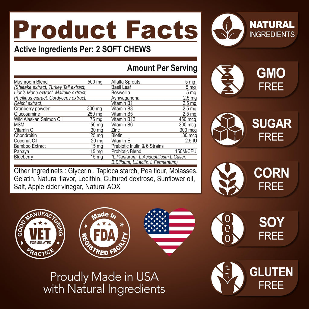 (2 Pack) Mushroom for Dogs   340 Chews   Turkey Tail   Mushroom Supplement for Dogs   Lions Mane   Reishi   Immunity Support Multivitamin Vitamins   Joint Health   Energy   Gut   Skin   Made in USA