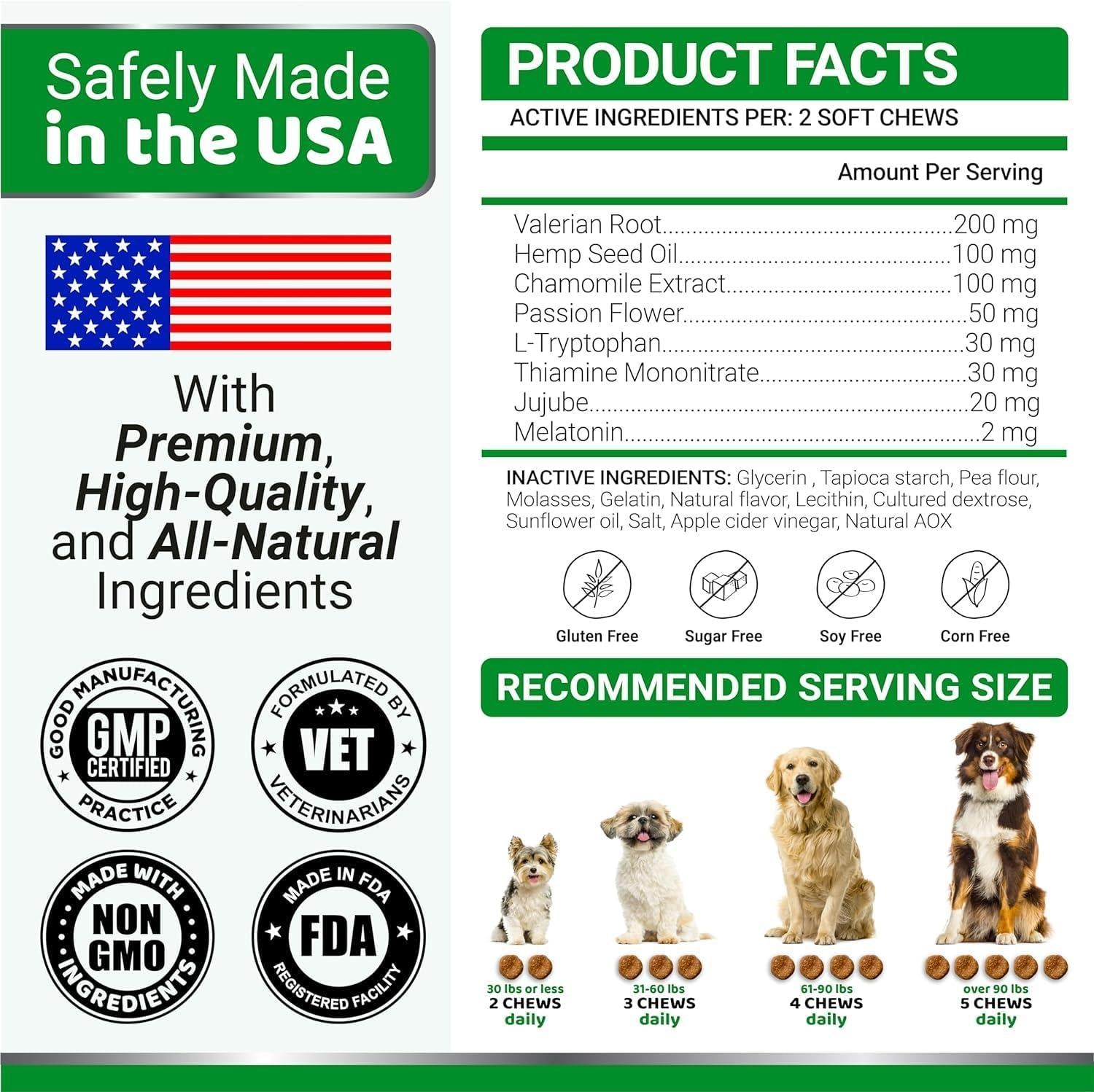 YUMA'S (2 Pack) Hemp Calming Chews for Dogs   Advanced Dog Calming Treats   Dog Calming Chews   340 Chews   Anxiety Relief Treats   Separation Aid Barking Stress Relief   Melatonin   Hemp Oil
