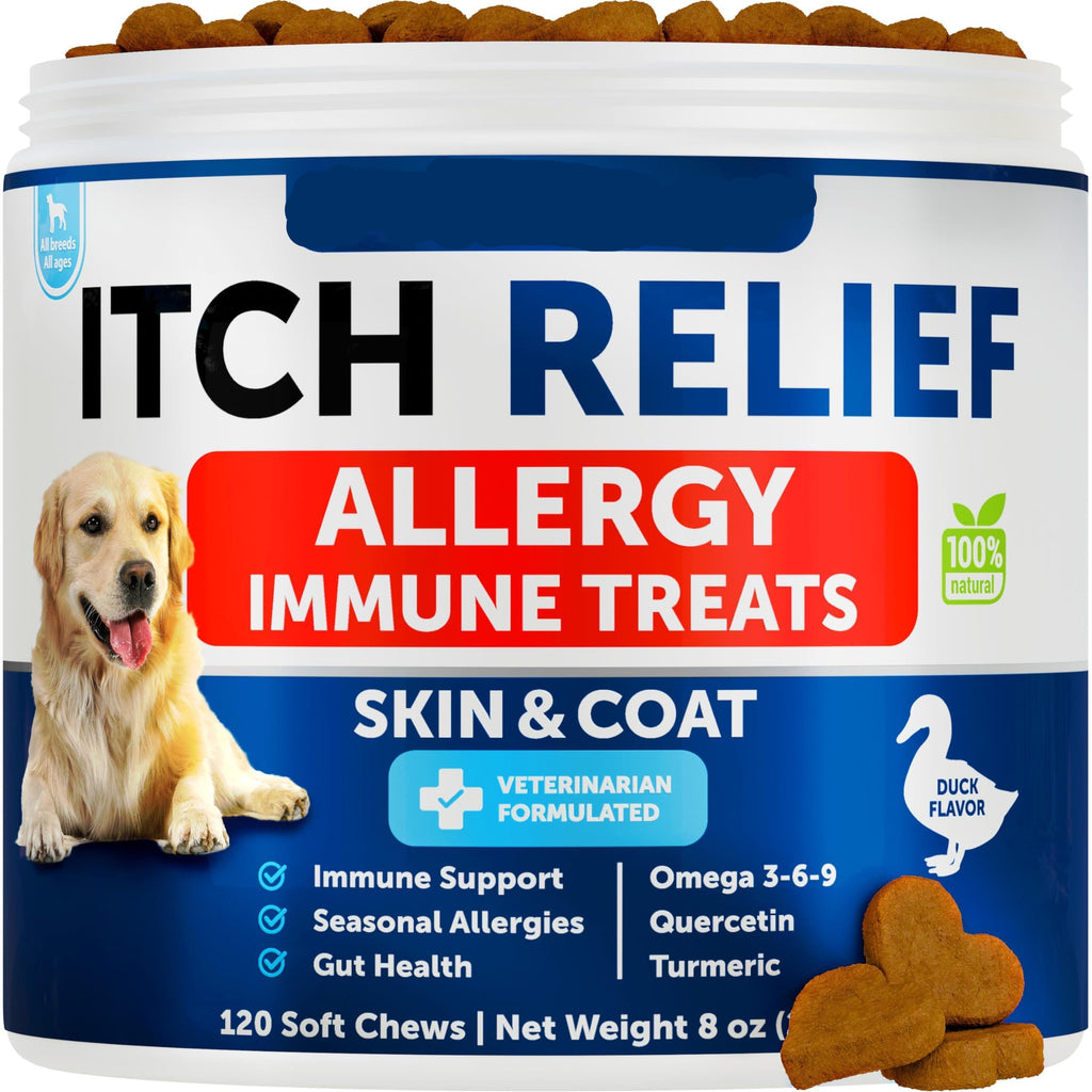 Dog Allergy Relief Chews   Itching Skin Relief for Dogs   Fish Oil   Omega 3   Seasonal Allergies Pills   Skin & Coat Anti ItchHot Spots Treatment   Canine Immune Health Supplement   120 Soft Treats